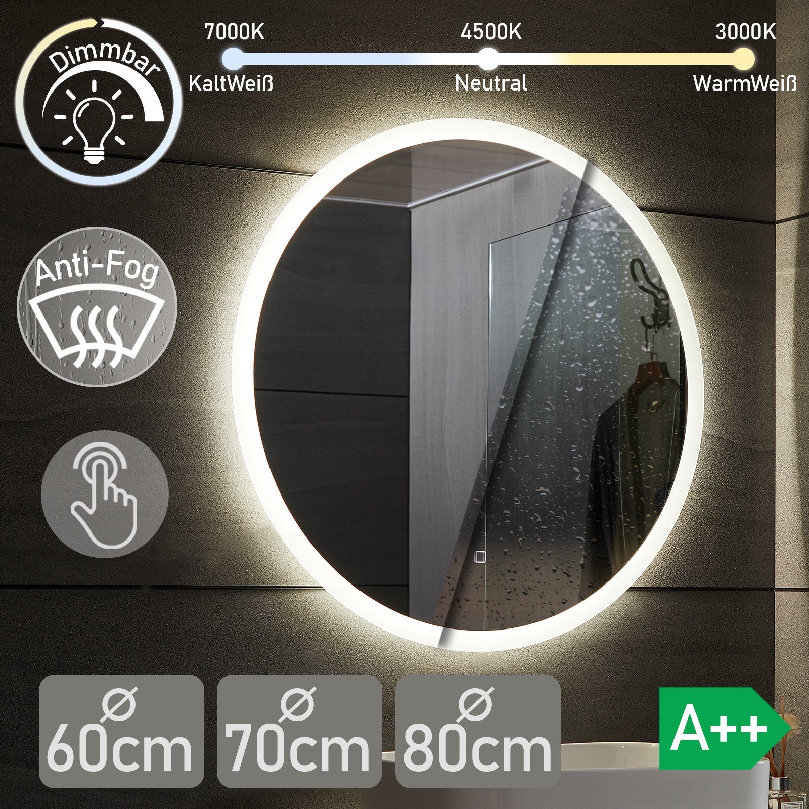 Wandspiegel Badezimmerspiegel Badspiegel Lichtspiegel Aquamarin LED Bad