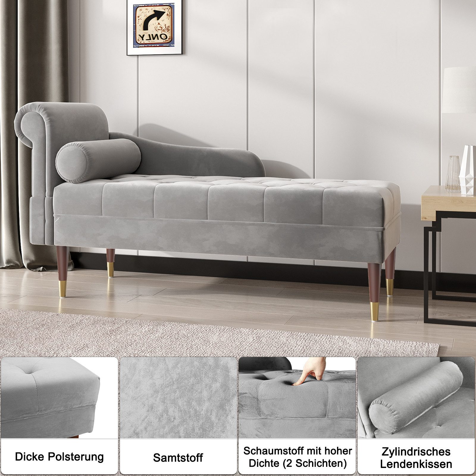 Vesgantti Chaiselongue Chaiselongue Smat Sofa mit Kissen werkzeuglose Montage für Wohnzimmer