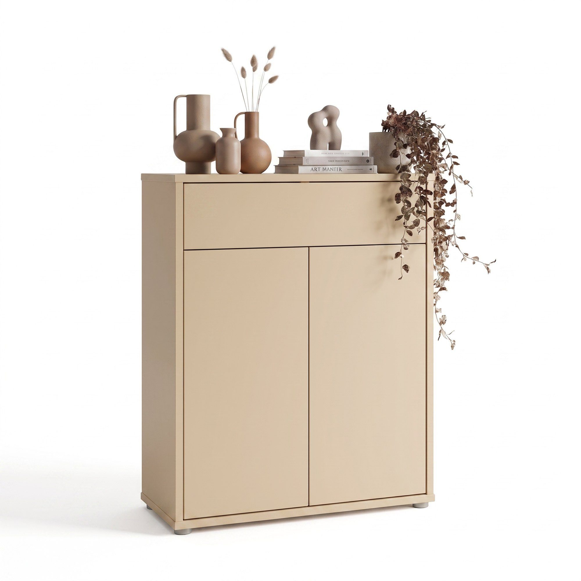 Newroom Schuhschrank Buttergelb 75 cm grifflos mit Schublade und 2 Türen für Flur und Diele