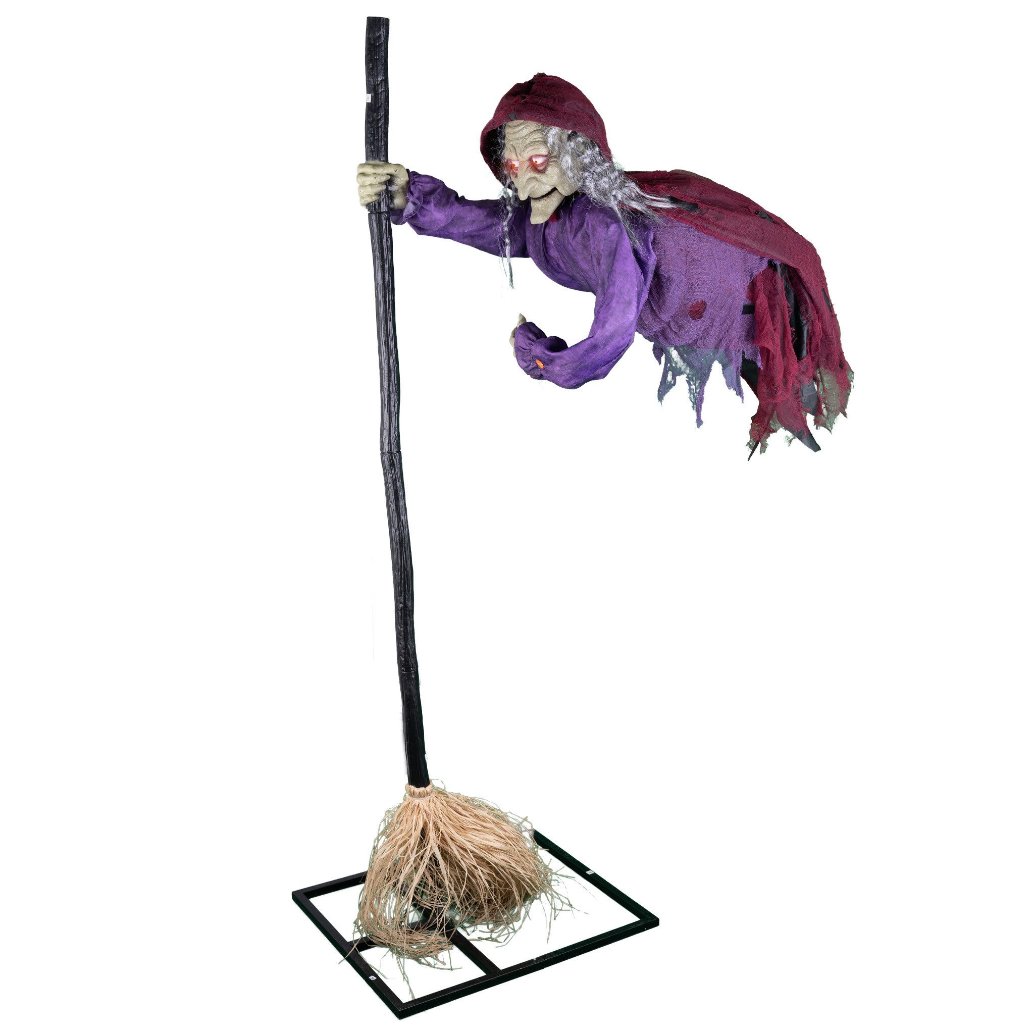Funny Fashion Dekoobjekt 'Fliegende Hexe mit Besen' Animiert, 195 cm