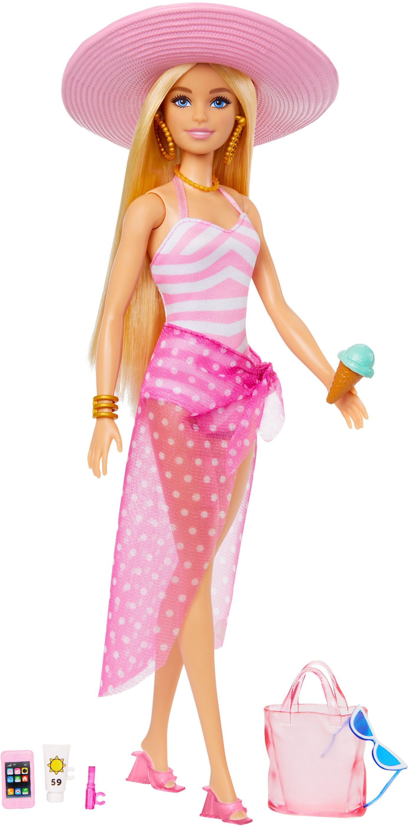 Barbie Anziehpuppe Blonde mit Badeanzug und Strand-Accessoires