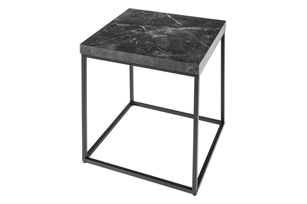 riess-ambiente Beistelltisch ARCHITECTURE 45cm graphit/schwarz – Metallgestell, Marmor-Design (Einzelartikel, 1-St), quadratische Platte & Industrial-Stil – ideal neben Sessel, Sofa & Co.