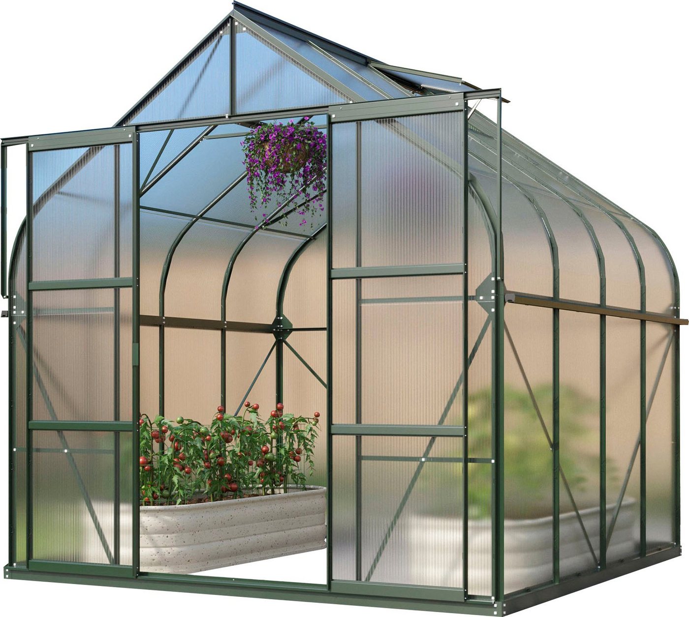 Vitavia Gewächshaus Dione 6700, BxTxH: 263,5 x 258 x 254,5 cm, 4 mm Wandstärke, Alu-Profile, Stahlfundamentrahmen, 4 mm Hohlkammerplatten grün Vitavia Gewächshaus Dione 6700, BxTxH: 263,5 x 258 x 254,5 cm, 4 mm Wandstärke, Alu-Profile, Stahlfundamentrahmen, 4 mm Hohlkammerplatten grün