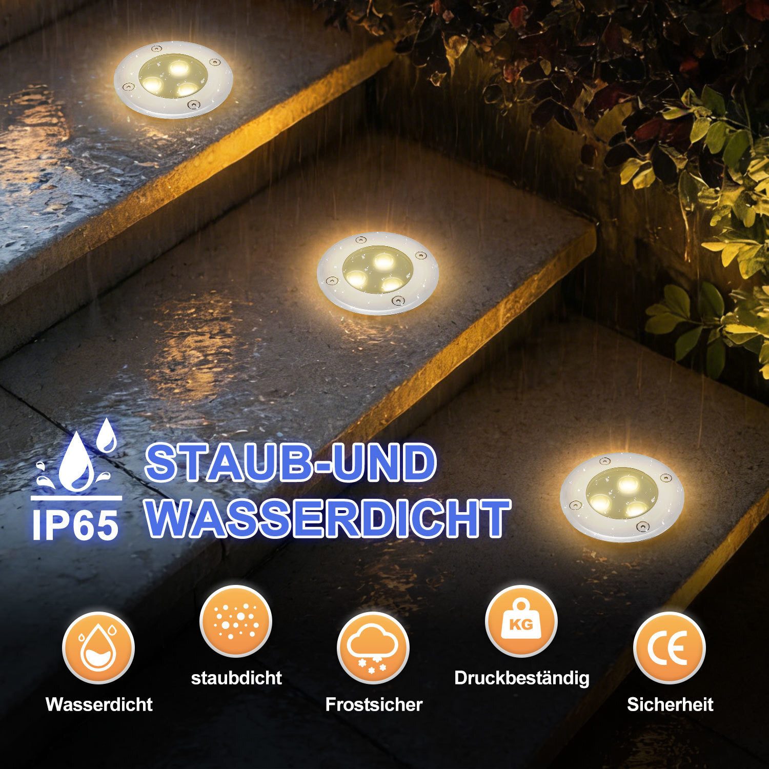 Clanmacy Gartenstrahler 3W LED Bodenleuchte Bodenstrahler Außen-Beleuchtung IP65 Warmweiß – Bild 4 von 5