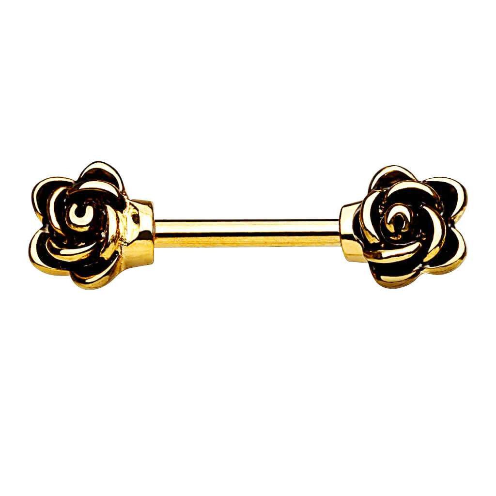 Taffstyle Intimpiercing Brustwarzenpiercing Nippelpiercing Barbell Rosenblüten Chirurgenstahl (Nippelpiercing Stab mit Rosen Chirurgenstahl für Damen)