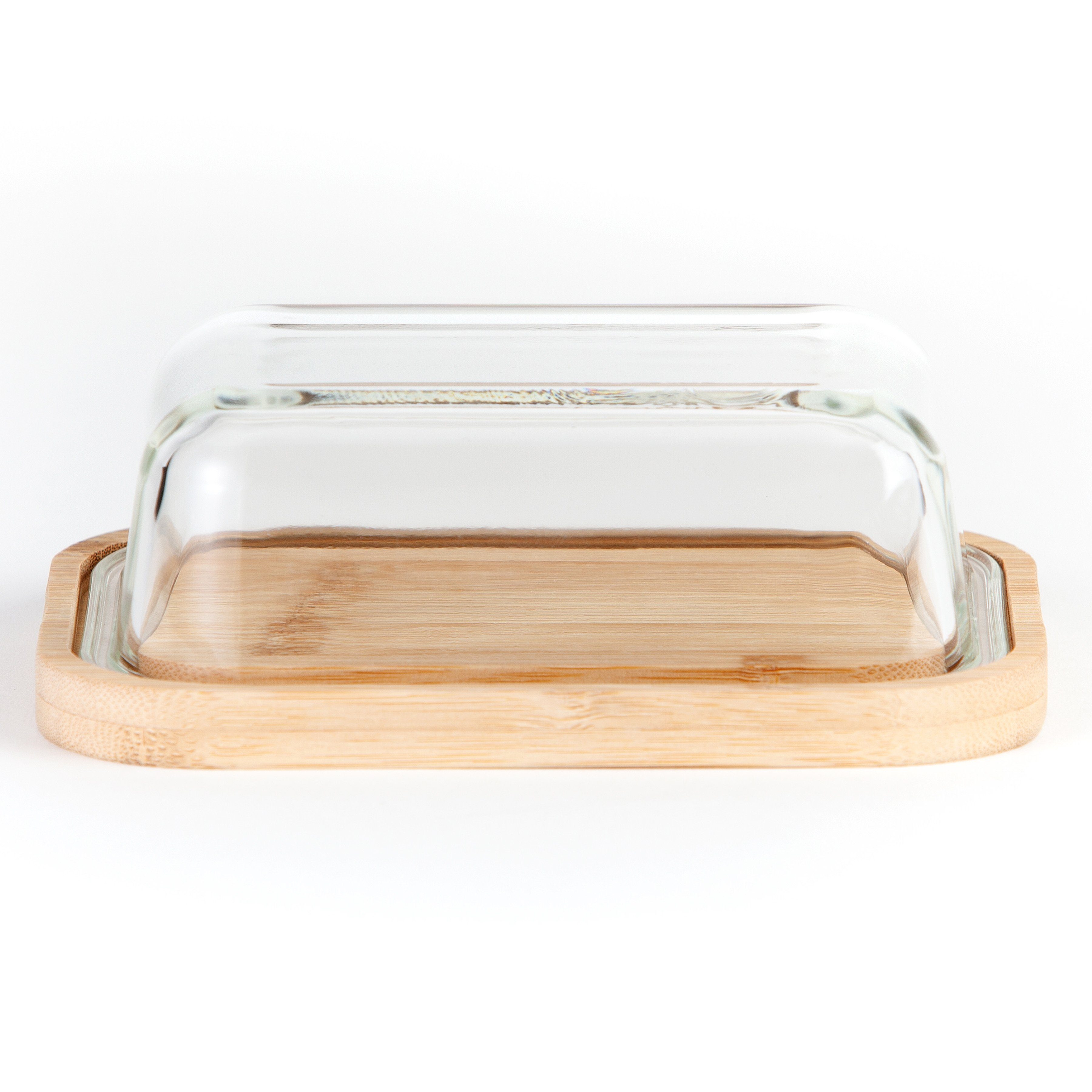 Hanseküche Butterdose Butterdose – Hochwertige Butterdose aus Glas und Holzboden, Glas, (Butterdose, 1-tlg., Butterdose aus Holz und Glas), Optimale Größe, Hält lange frisch