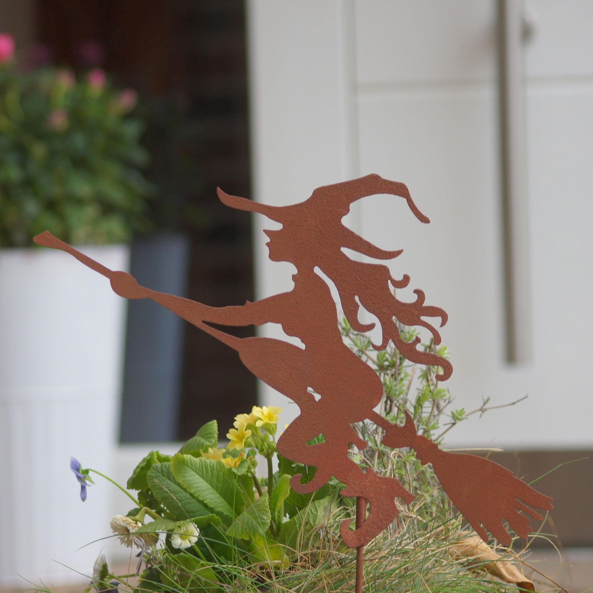 UNUS GARDEN Gartenstecker Gartenstecker in Rostoptik Hexe fliegt mit Besen günstig online kaufen