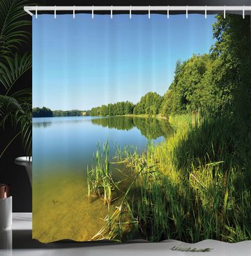 Abakuhaus Duschvorhang Moderner Digitaldruck mit 12 Haken auf Stoff Wasser Resistent Breite 175 cm, Höhe 180 cm, lake Forest Küste Bäume Natur
