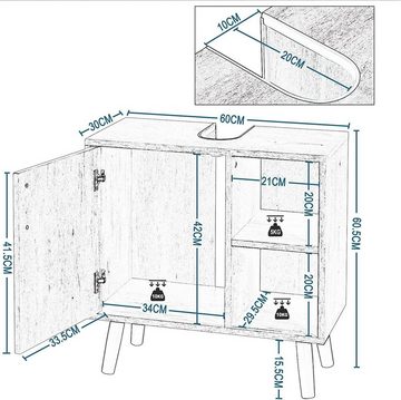EUGAD Waschbeckenunterschrank (1-St) mit 2 offenen Ablagen, Tür, Holz