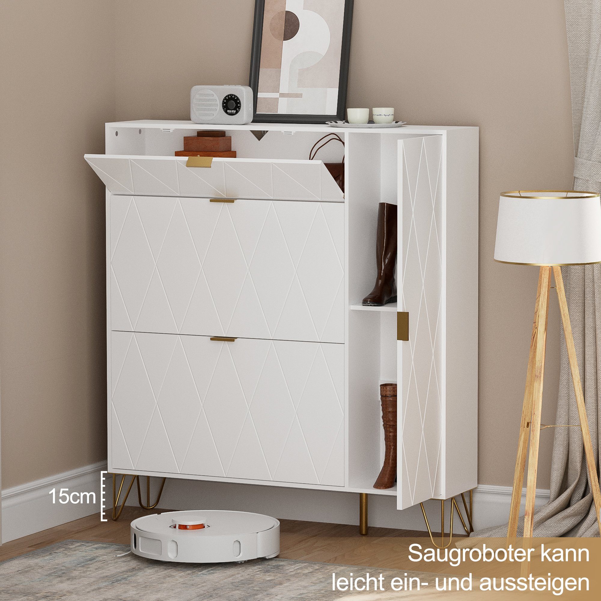 UEV Schuhschrank mit 2 Klappen und 2 Türen Schuhregal Schuhkipper mit Kipps günstig online kaufen