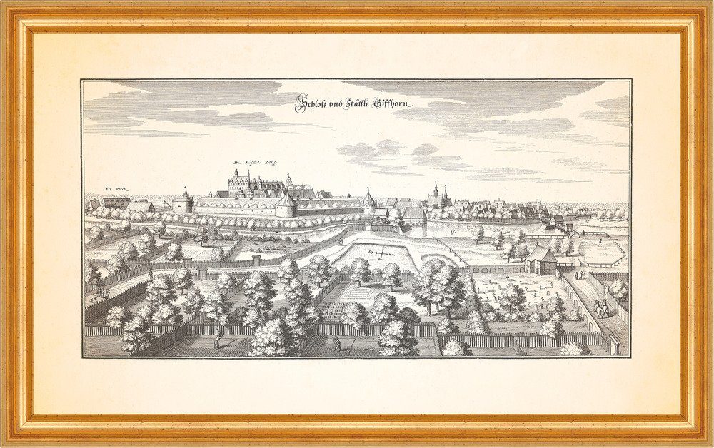 Kunstdruck Schloss und Stättle Giffhorn Gifhorn Wassermühle Kupferstich Merian 04