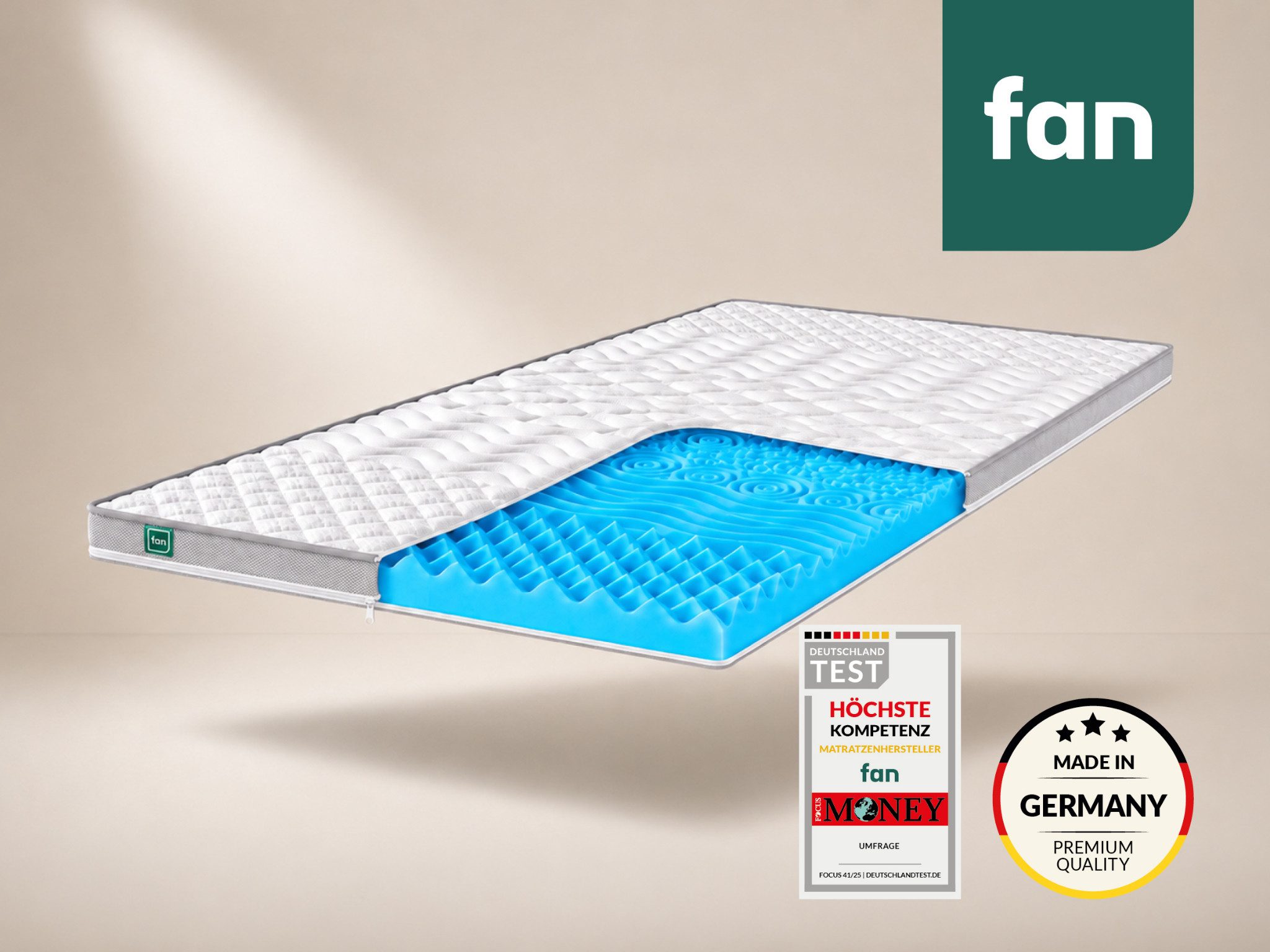 fan, Topper Softly XXL Plus, Topper 90x200, 140x200 cm und weitere Größen, 7 cm hoch, Kaltschaum, Kundenliebling, über 1500 positive Bewertungen >Made in Germany<