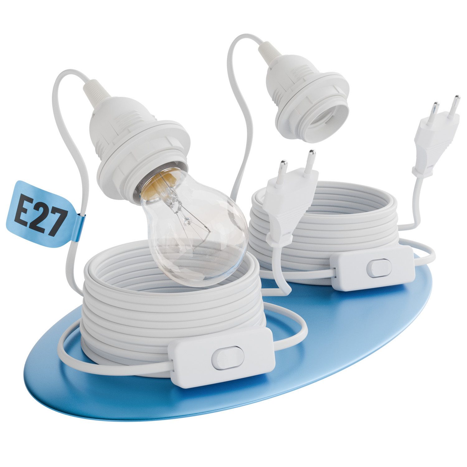 greate. Lampenfassung 2x Lampenfassung E27, mit Stecker Kabel & Schalter, 5 m, max. 60W 250V, (2-St)