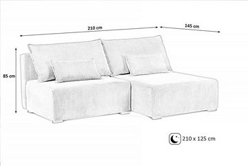 Beautysofa Polsterecke FLUFFY Lieferung beinhaltet die Einbringung in die Wohnung, 210 cm Polsterecke, mit Relaxfunktion, mit Bettkasten, Holzbeine, Cordstoff