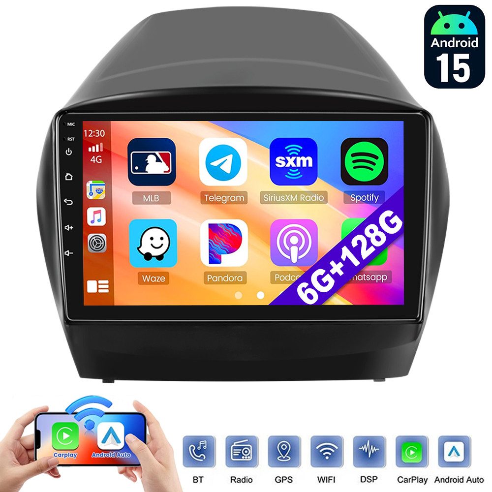 ESSGOO DAB+ Carplay Für Hyundai ix35 Tucson Android 15 Autoradio GPS 6+128G Autoradio (RDS, 6GB+128GB, Digitalradio (DAB), FM, AM, Carplay Android Auto Bluetooth EQ USB GPS Navi WIFI Touchscreen)