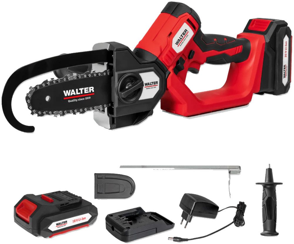 WALTER Akku-Astschere 18V Akku Entaster 2in1 Kettensäge Gehölzschneider Astsäge + 2Ah Akku, 120 mm Schnittleistung