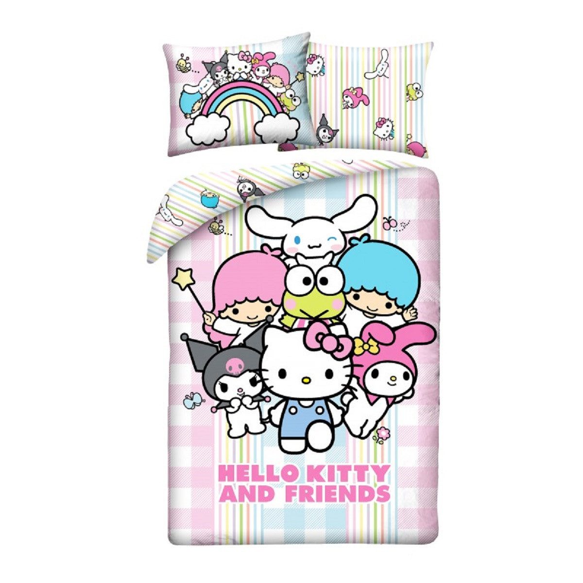 Hello Kitty Bettwäsche Bettdeckenbezug 140 × 200 cm mit 70 × 90 cm Kissenbezug, Beidseitig bedruckt Pflegeleicht Atmungsaktiv