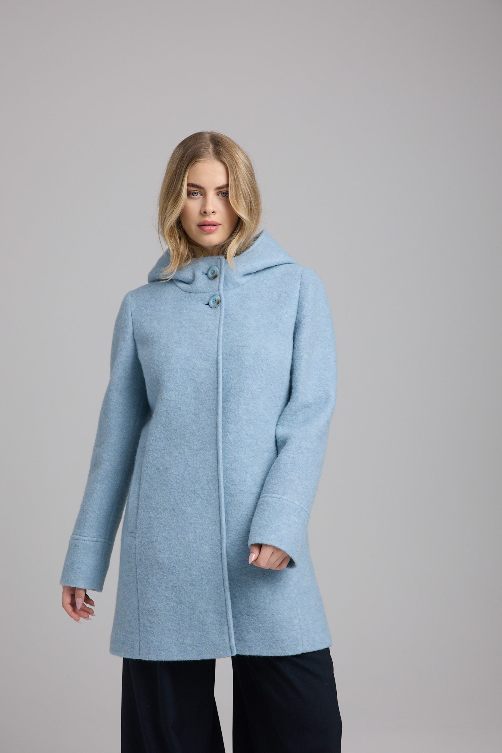 Manisa Wolljacke Wollparka mit Kapuze und verdeckten Knöpfen günstig online kaufen