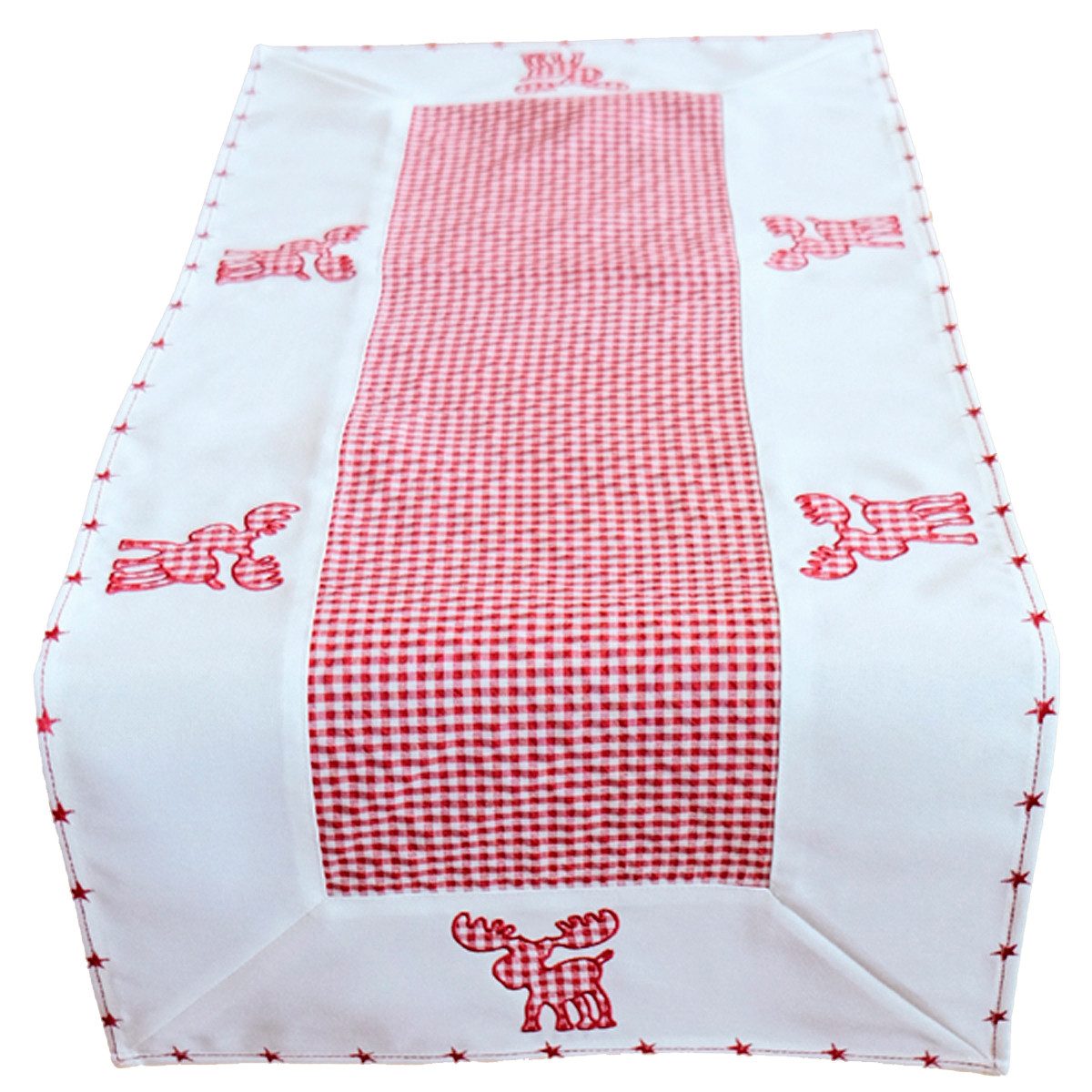 heimtexland Tischdecke Tischdeko Weihnachten Vichy Karo Elch Applikation (Typ282 1-tlg), Tischdecke I Tischläufer I 40 x 90 cm I bestickt