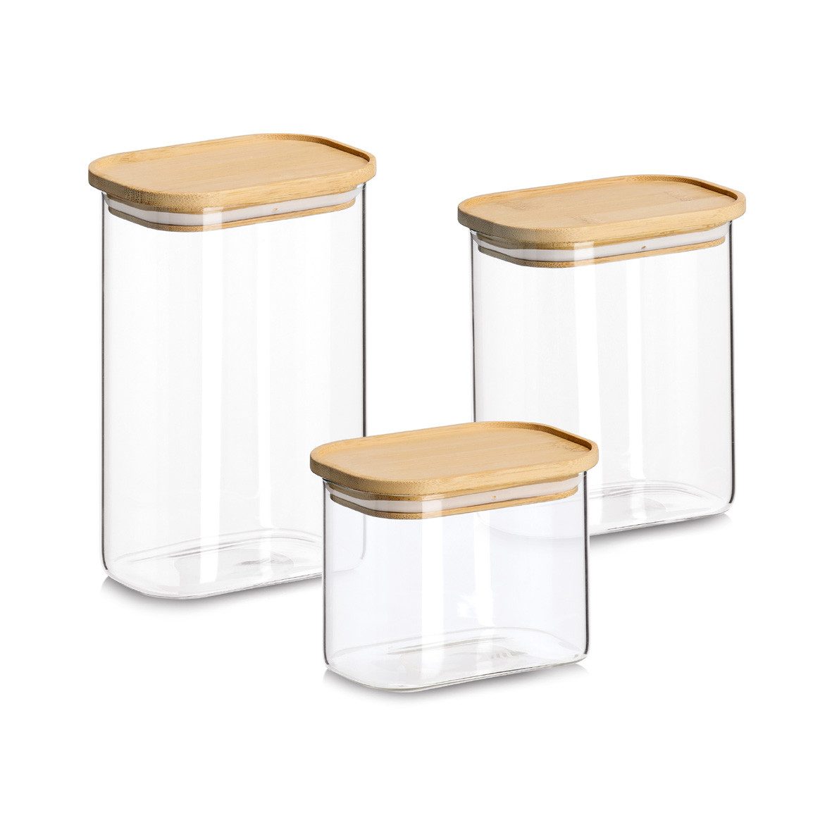 Zeller Present Vorratsglas Vorratsglas-Set mit Bambusdeckel, 3tlg., Borosilikatglas, (Set, 3-tlg), 12,8x9x10 (600 ml), 12,8x9x14,2 (1.000 ml), 12,8x9x18,8 (1.300 ml) cm