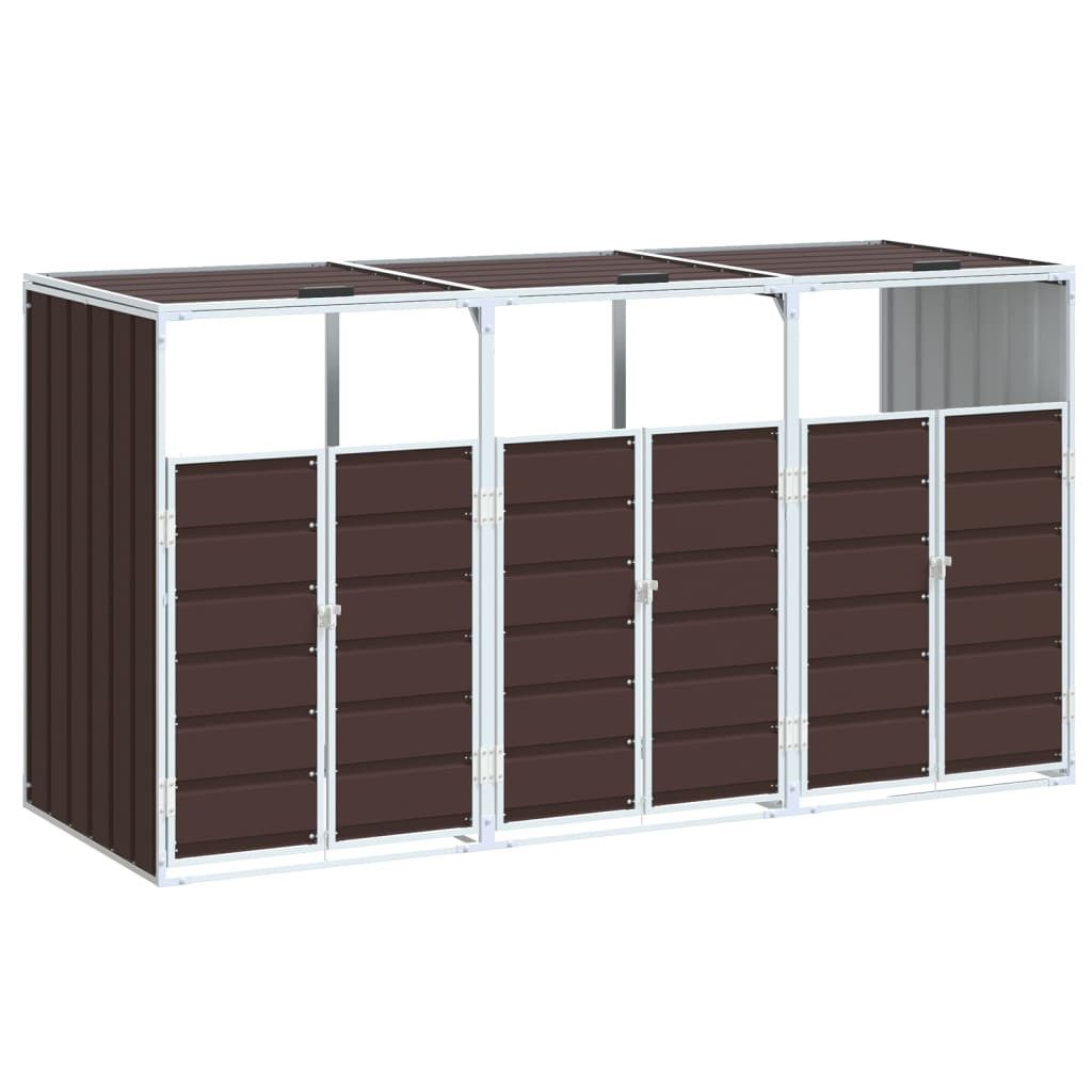 vidaXL Mülltonnenbox Mülltonnenbox für 3 Tonnen Braun 216x81x115 cm Stahl