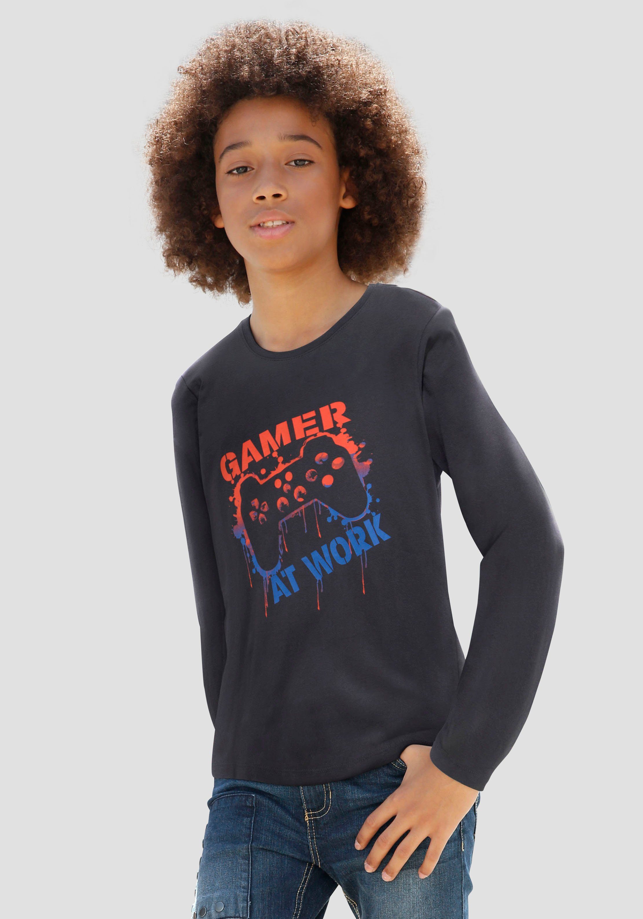 Langarmshirt WORK GAMER AT KIDSWORLD