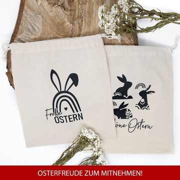 TOBJA Osternest Oster- Baumwollbeutel-Set mit süßen Hasenmotiven, 2 Geschenksäckchen Ostern 25 x 30 cm, Osterdeko