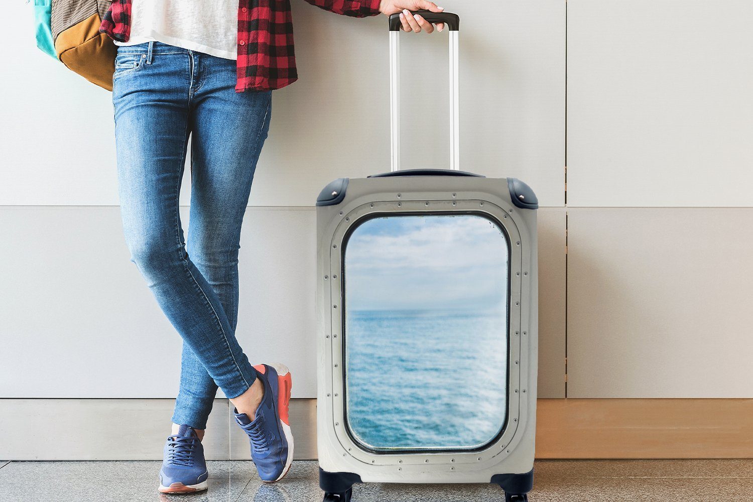 Reisekoffer Ferien, ein 4 Reisetasche Trolley, für auf rollen, Bullauge, Blick Handgepäck durch MuchoWow das mit Meer Handgepäckkoffer Rollen,
