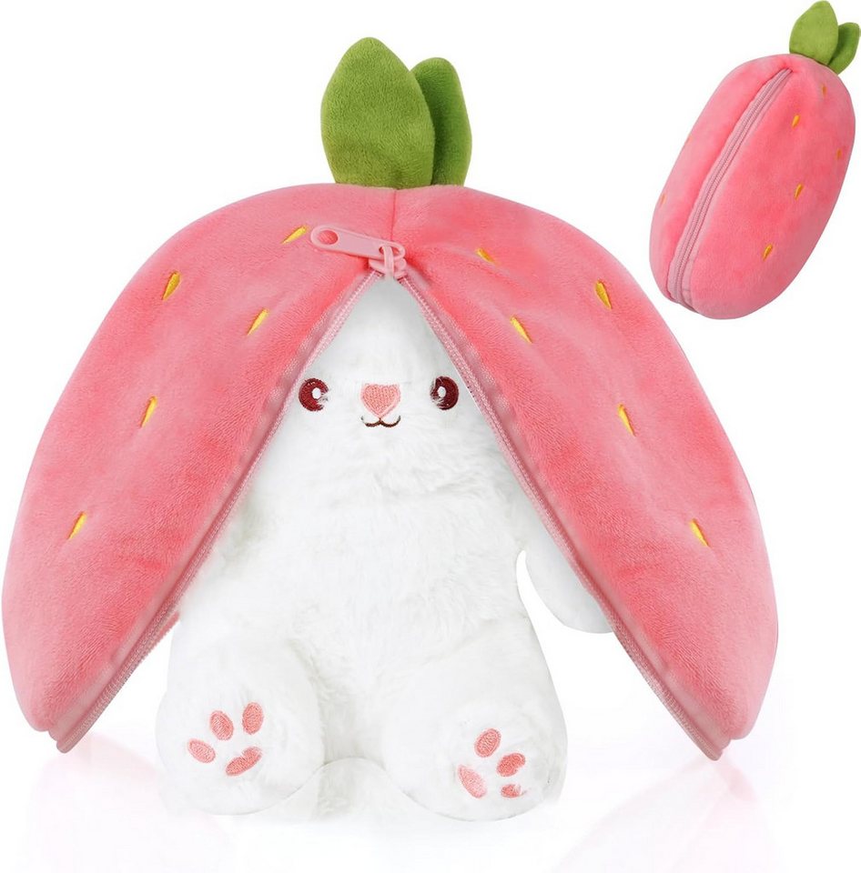 FELIXLEO Kuscheltier-Rassel Hasen Plüsch Spielzeug Verstecken Erdbeere Karotte 33cm Rot