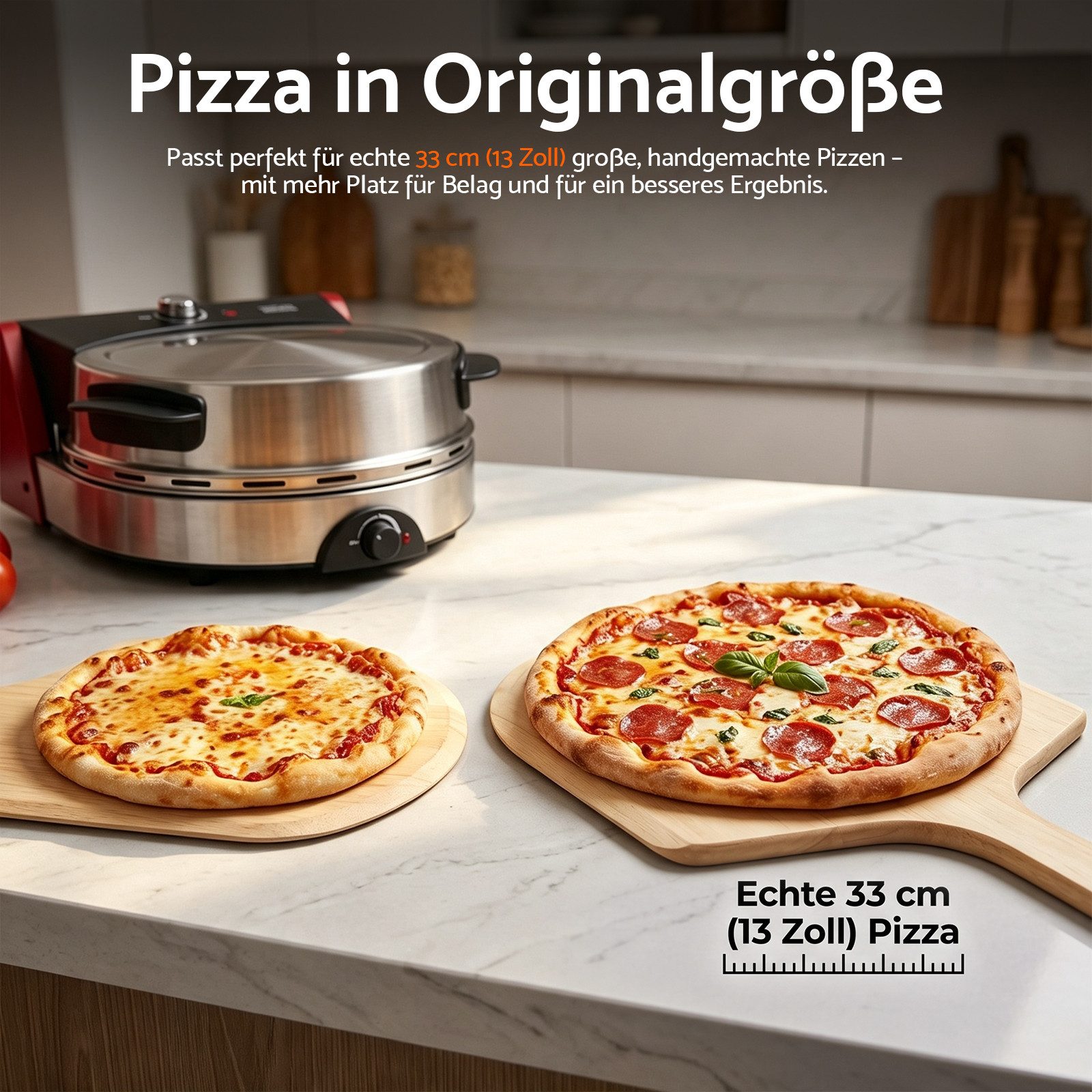 Rebonique Pizzaofen 13" bis 450°C, 2200W mit 6 Programmen, 4 Modi & Pizzastein, Separate Ober-/Unterhitze, Innenbeleuchtung, LED-Anzeige,Expertenmodus – Bild 4 von 5