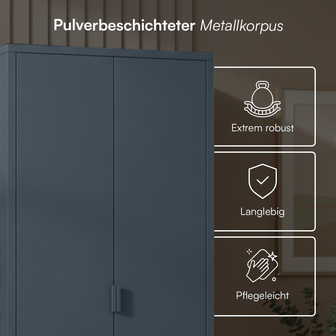 skølm Kleiderschrank Ituri aus Metall (Anthrazit) Metallschrank mit 6 Fächern & 2 Kleiderstangen, 170x80x45 cm – Bild 4 von 5