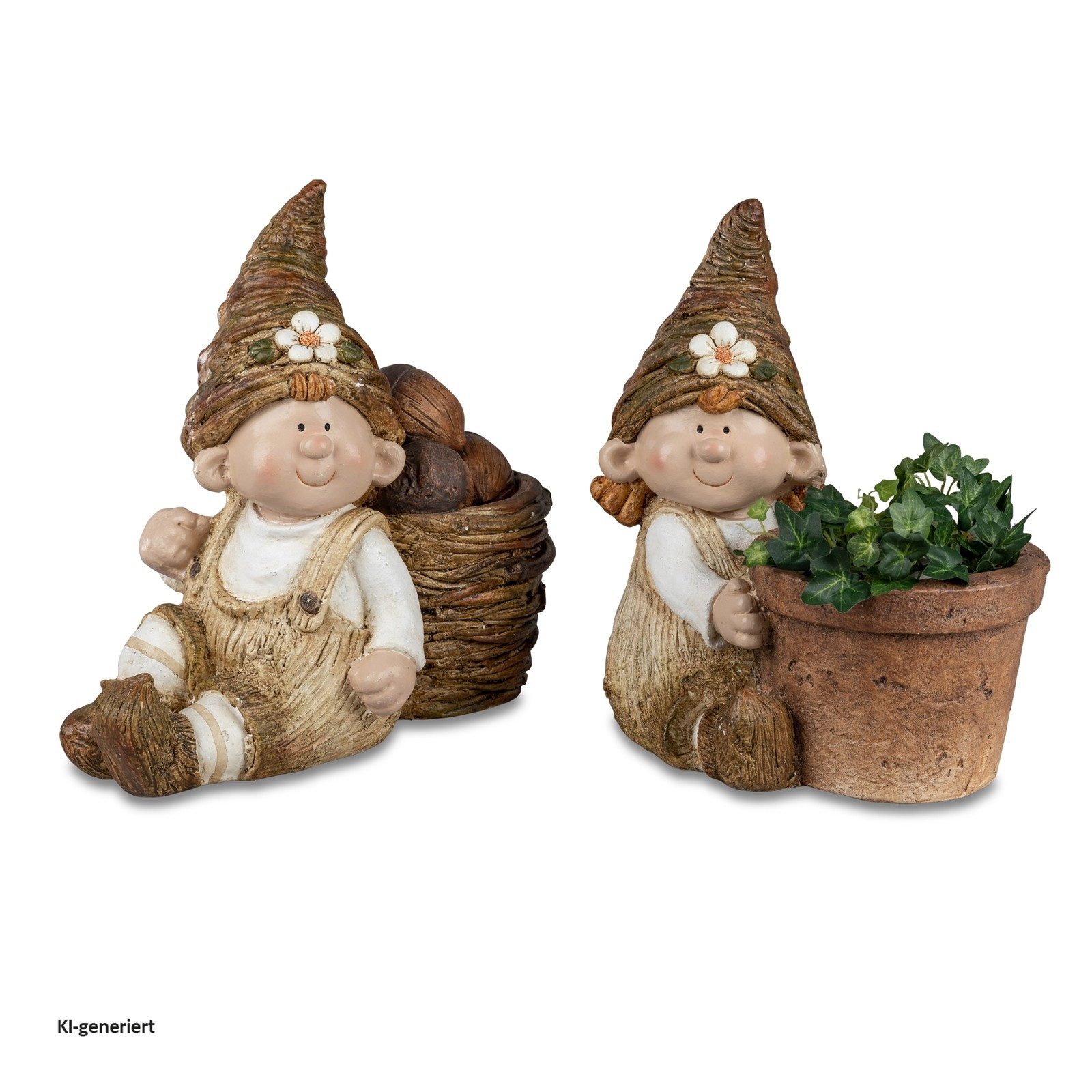 formano Gartenfigur Gartenfigur Wichtel mit Pflanztopf 2er Set, (Set, 2 St., 1 Wichtelmann, 1 Wichtelfrau ohne Dekoration), Gartendeko Geschenkidee