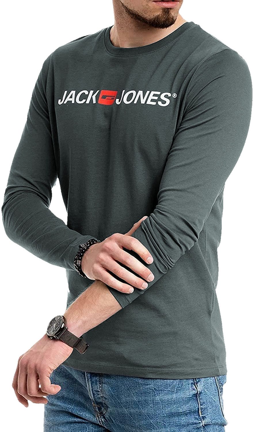 Jack & Jones Langarmshirt Regular-Fit mit stilvollem Printdruck (Spar-Set, 3er-Pack) in Unifarbe aus Baumwolle, mit lizenziertem Originaldesign Print