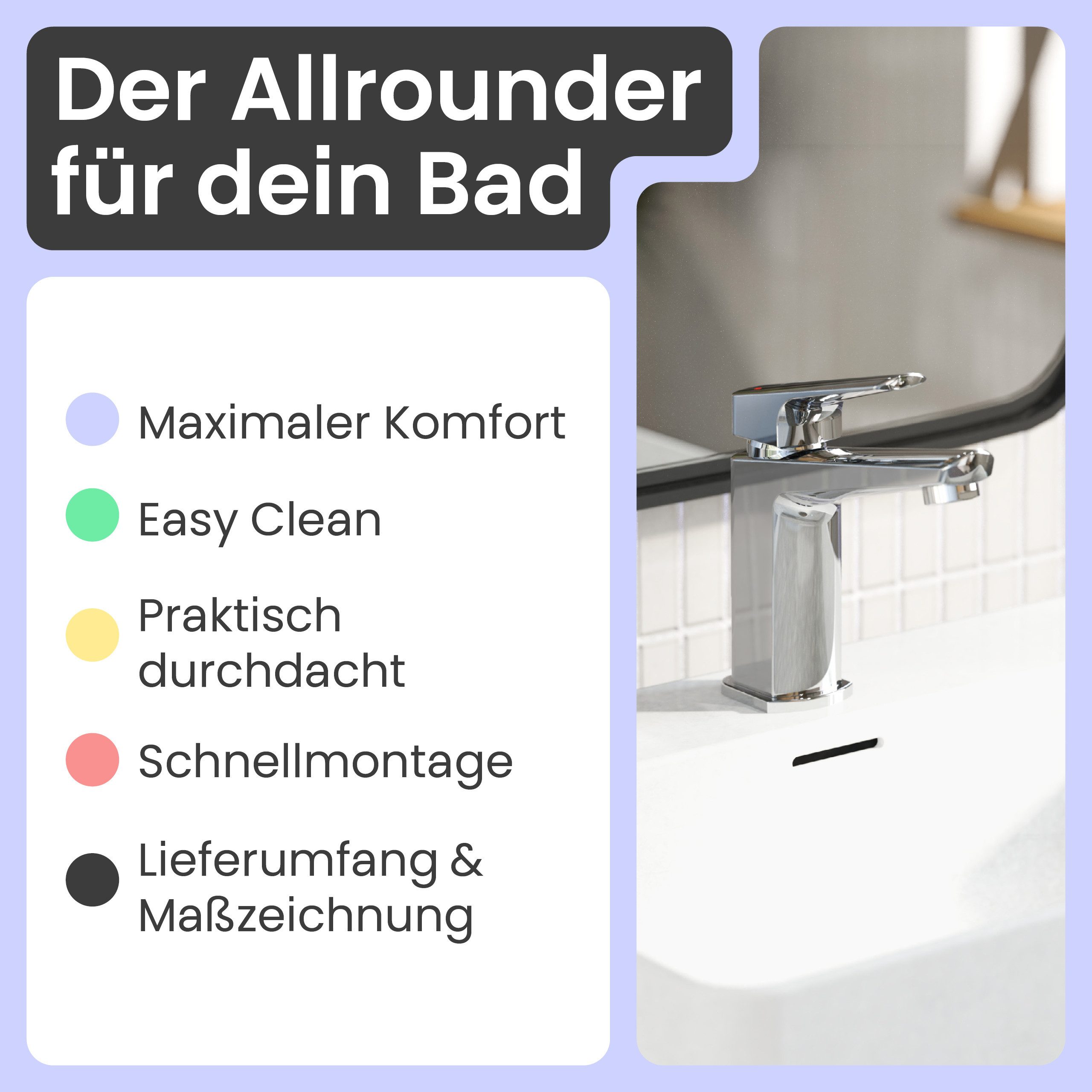 instmaier Waschtischarmatur Amelie Wasserhahn für Bad, Waschbeckenarmatur in edlem Design moderne Form mit hochwertiger Chromoberfläche