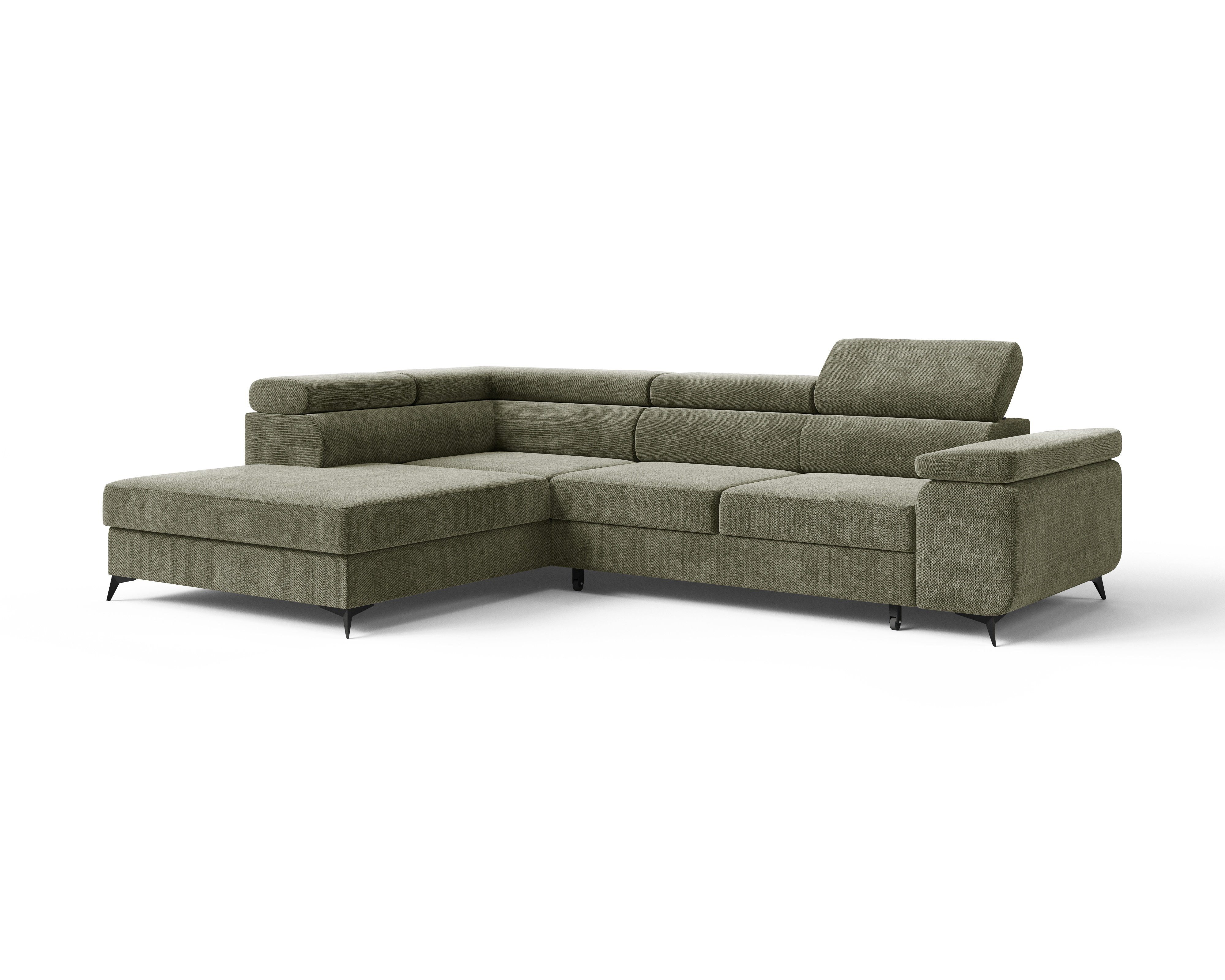 MOEBLO Ecksofa OSTIN, 290 cm – Modernes L-Sofa mit Schlaffunktion, Bettkasten und verstellbaren Kopfstützen, Cord oder Strukturstoff, - (BxHxT): 290 x 75–90 x 202 cm