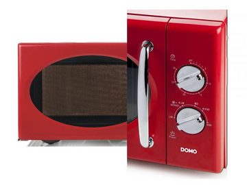 Domo Mikrowelle, 6 Kochprogramme, Auftaufunktion, Timer, 25 l, kleines kompaktes Mikrowellengerät & Abdeckhaube, Design in Retro Rot