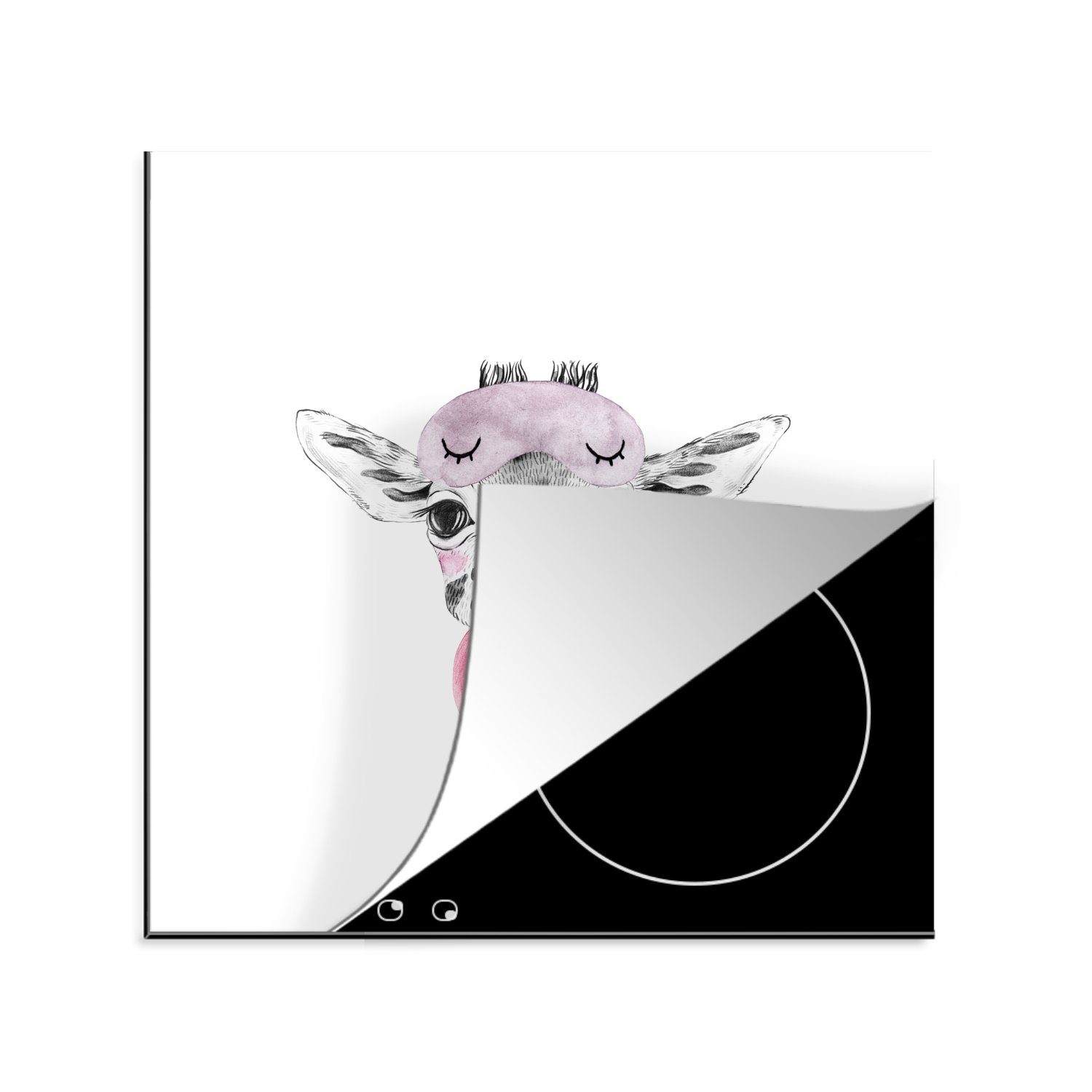 MuchoWow Herdblende-/Abdeckplatte Giraffe - Kaugummi - Rosa - Schlafmaske - Kinder - Mädchen, Vinyl, (1 tlg), 78x78 cm, Ceranfeldabdeckung, Arbeitsplatte für küche
