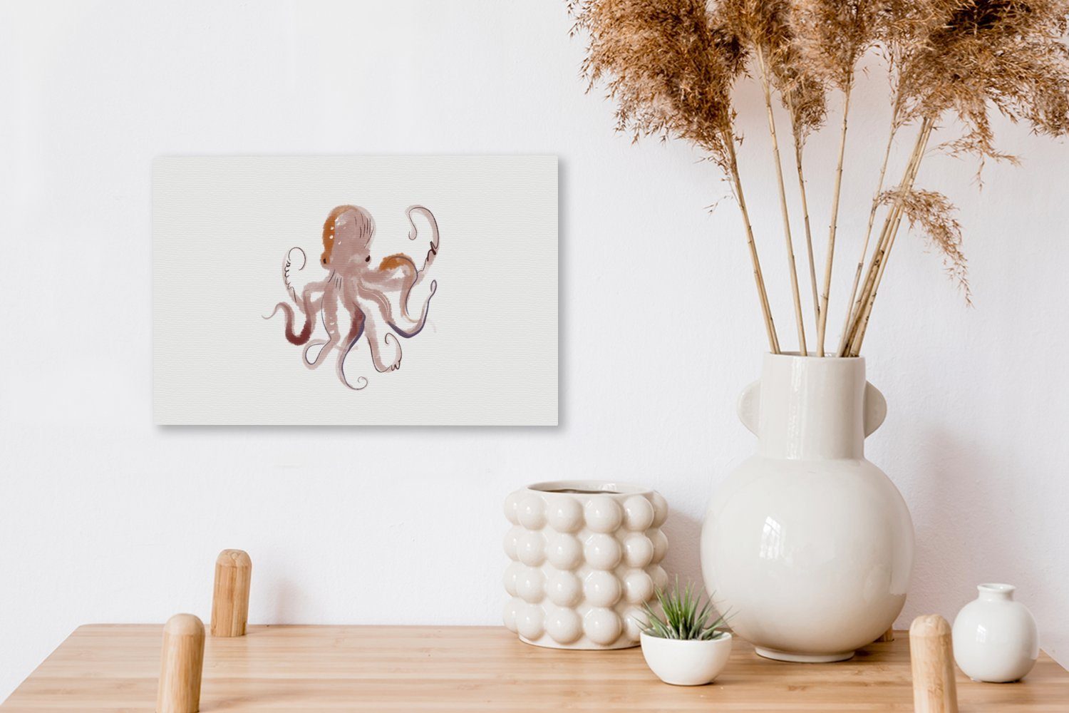 Leinwandbilder, Wanddeko, - St), Meerestiere Wandbild Aquarell, 30x20 cm (1 Leinwandbild Oktopus OneMillionCanvasses® - - Aufhängefertig, Weiß