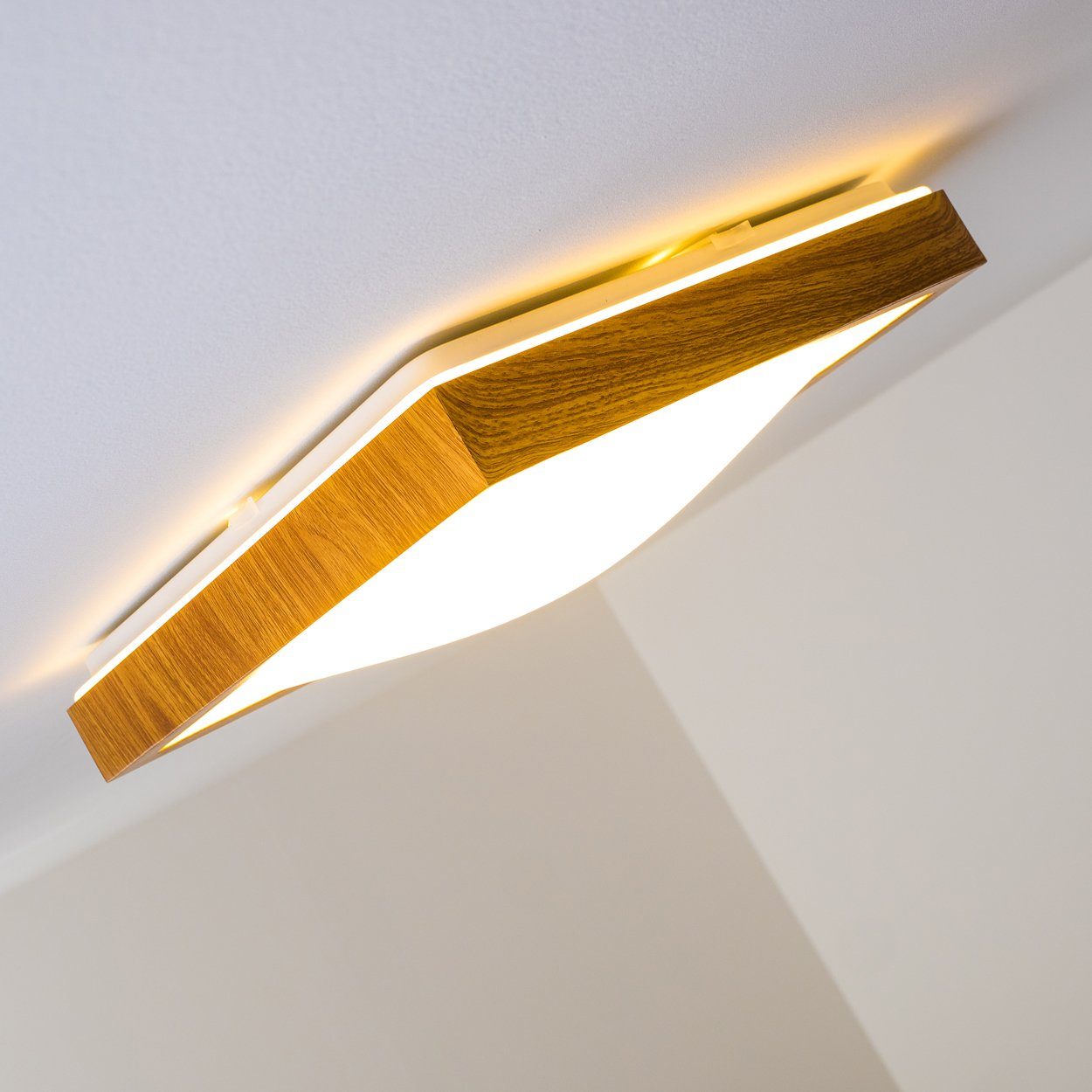 18 Metall eckige hofstein für geeignet 3000 Lumen, auch Deckenleuchte 1380 Holz-Optik, aus moderner IP44, »Rosola« Watt, in das Kelvin, Badezimmer