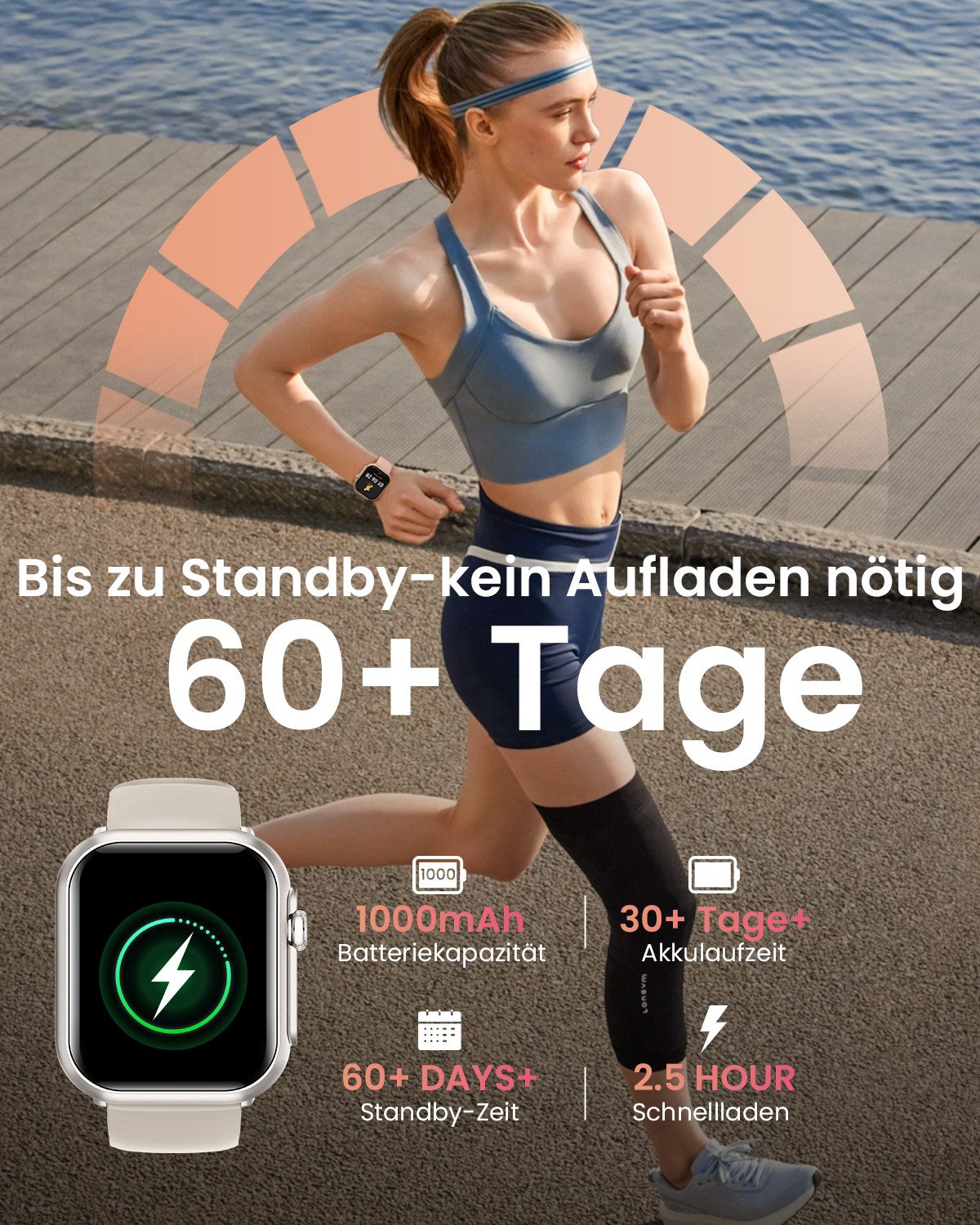 FOSMET 2026 1000mAh Akku Smartwatch Herren Damen 1.83 " AMOLED Display Smartwatch (4.65 cm), Herzfrequenz-/Blutdruck-/SpO2-/Schlafüberwachung für Android und iOS