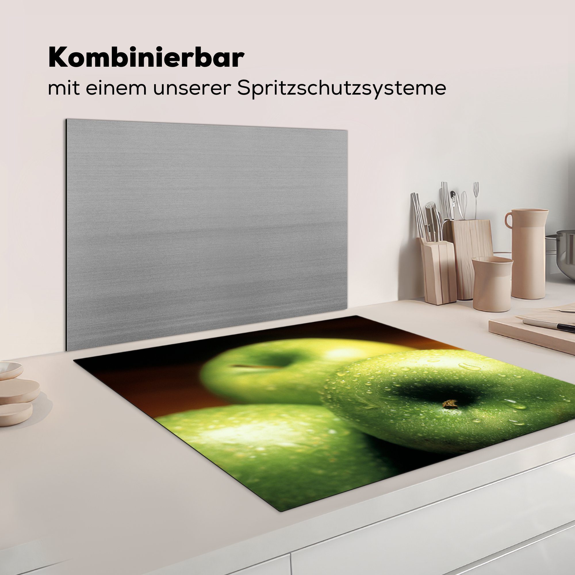 cm, Wassertropfen, Arbeitsplatte Äpfel küche mit für Vinyl, MuchoWow tlg), (1 Herdblende-/Abdeckplatte 78x78 Ceranfeldabdeckung,