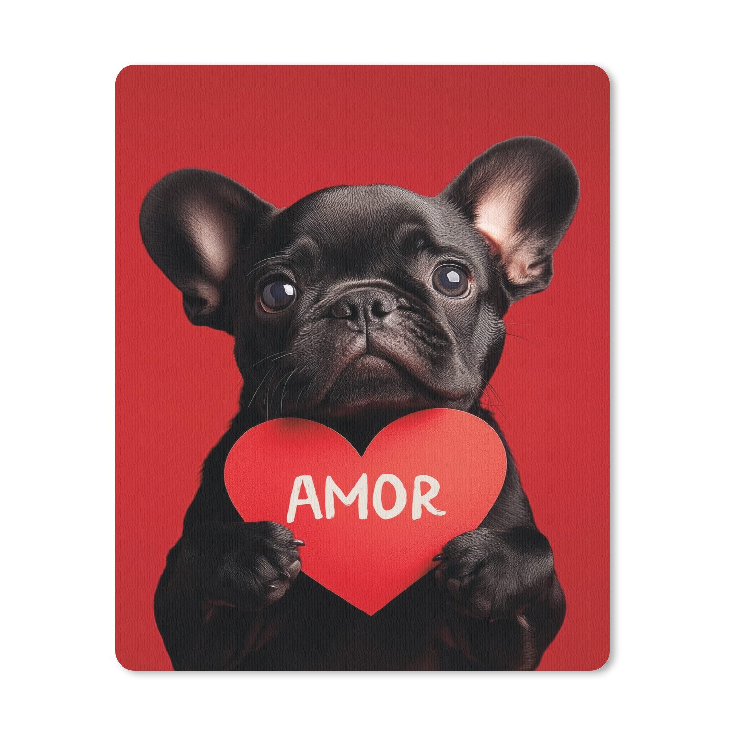 MuchoWow Mauspad Amor - Hund - Herz - Rot (1-St), Gaming, Mousepad Klein, Büro Zubehör, Mausunterlage, 19x23 cm