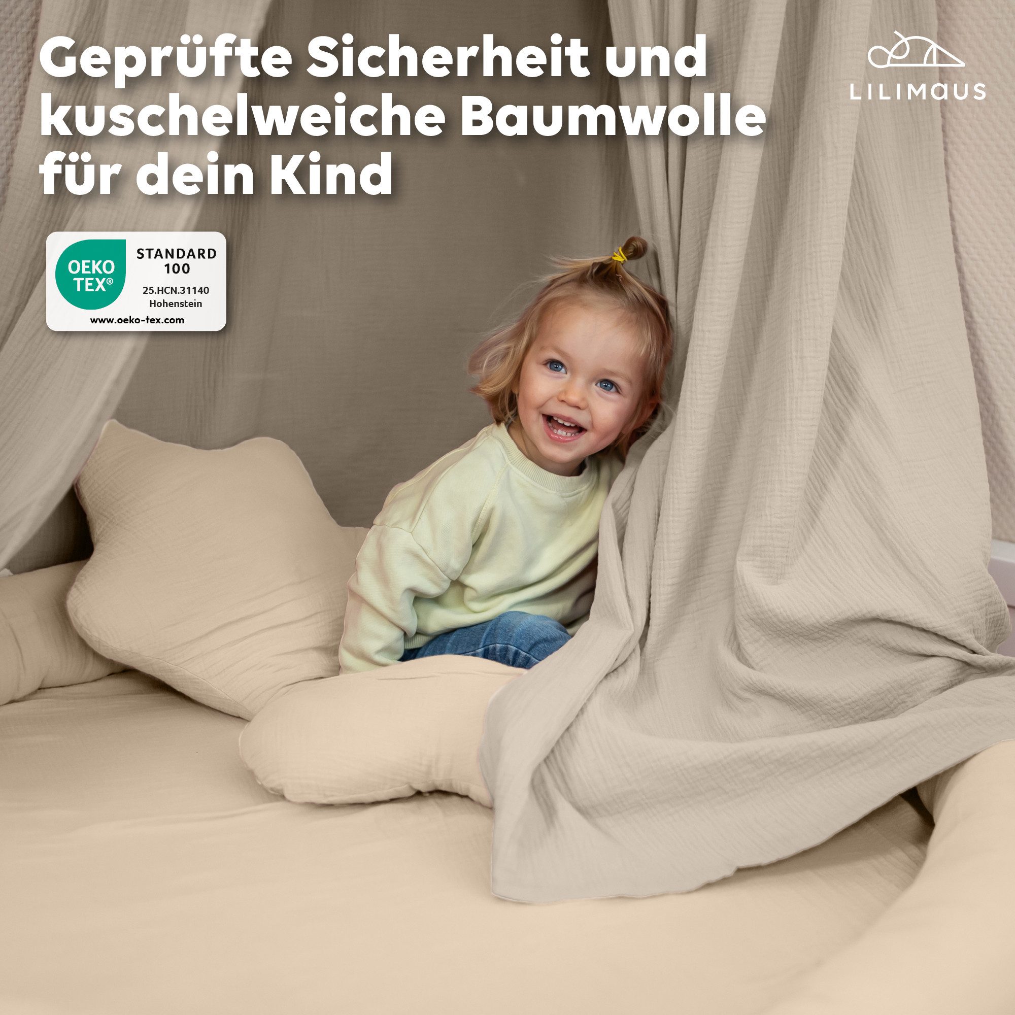 lilimaus Dekokissen Kuschelkissen Herz & Stern aus Musselin fürs Kinderzimmer, Kuschelkissen mit oder ohne Flatter - passend zu unserer Bettwäsche
