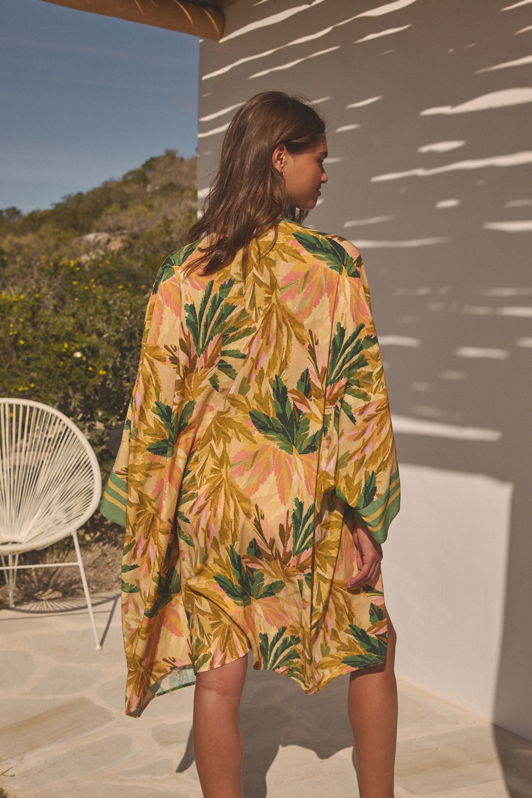 Next Strandkleid Langer Kimono mit Blumenbordüre günstig online kaufen