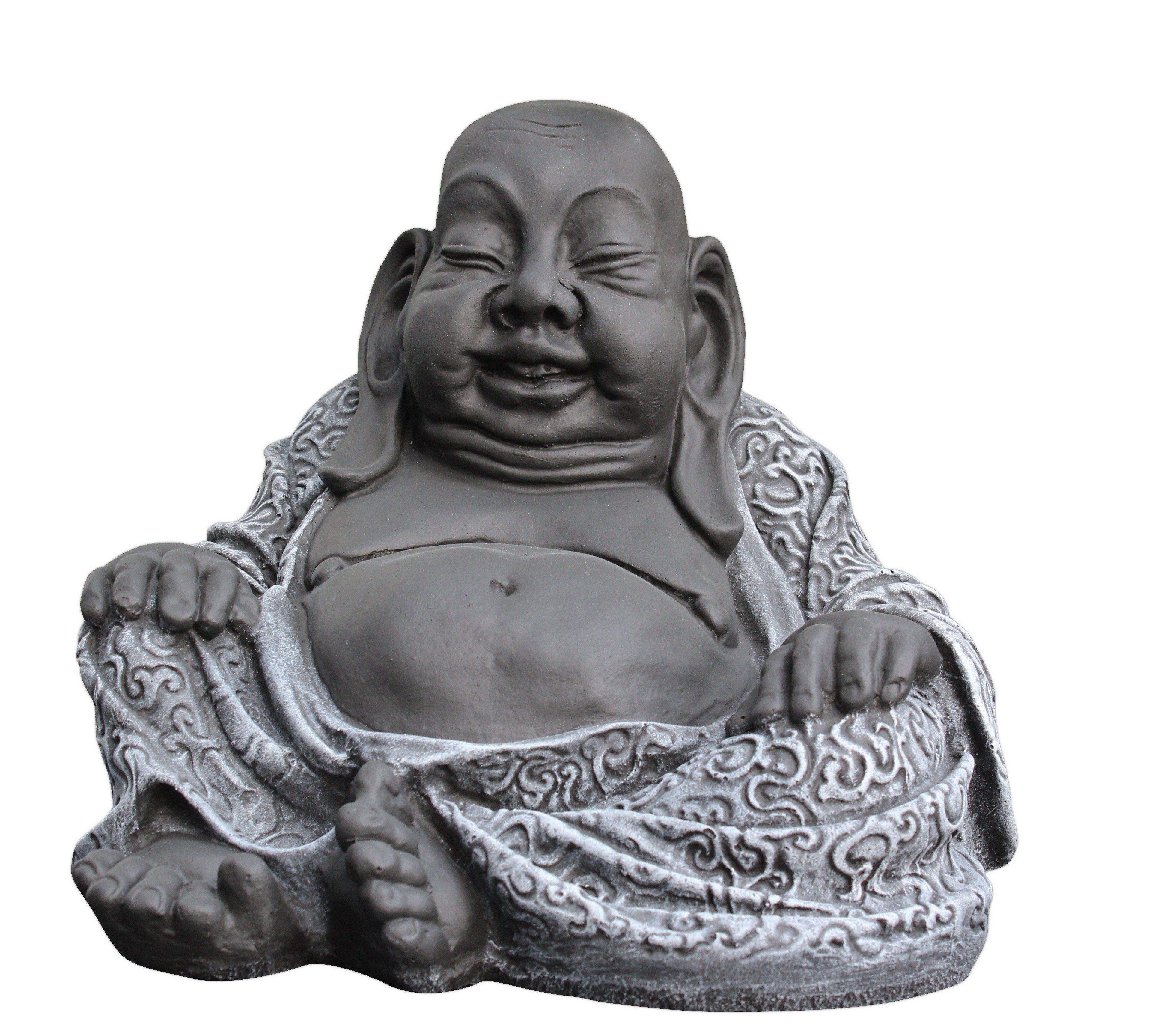 Tiefes Kunsthandwerk Buddhafigur Buddha Dekofigur Stein sitzend - Statue, frostsicher, winterfest, Made in Germany schwarz