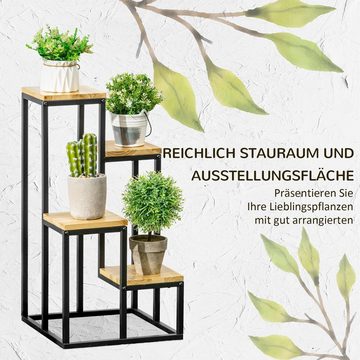 Outsunny Pflanzentreppe Pflanzenständer im Industrie Design, mit 4 Regalen (Pflanzenregal, 1 St., Blumenständer), für Garten, Balkon, Schwarz+Natur