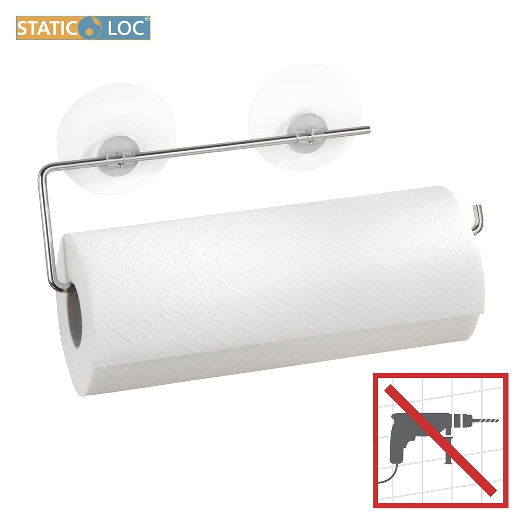 WENKO Wandrollenhalter Modell Static-Loc®, Küchenrollenhalter aus verchromtem Metall, Befestigen ohne Bohren