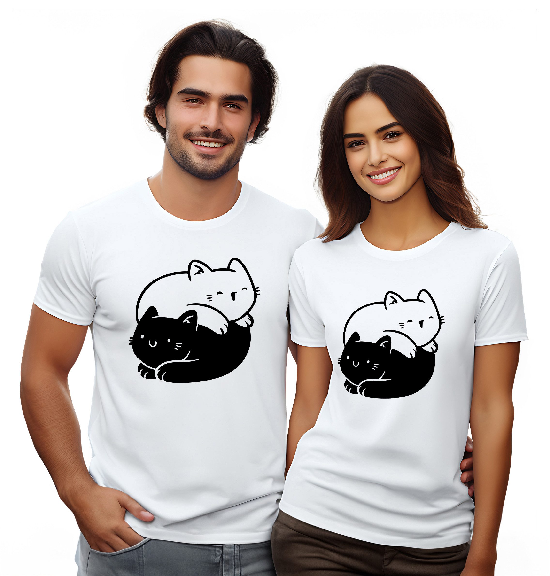 MyDesign24 T-Shirt Yin Yang Katzen print Shirt Katzen T-Shirt Regular Fit i112