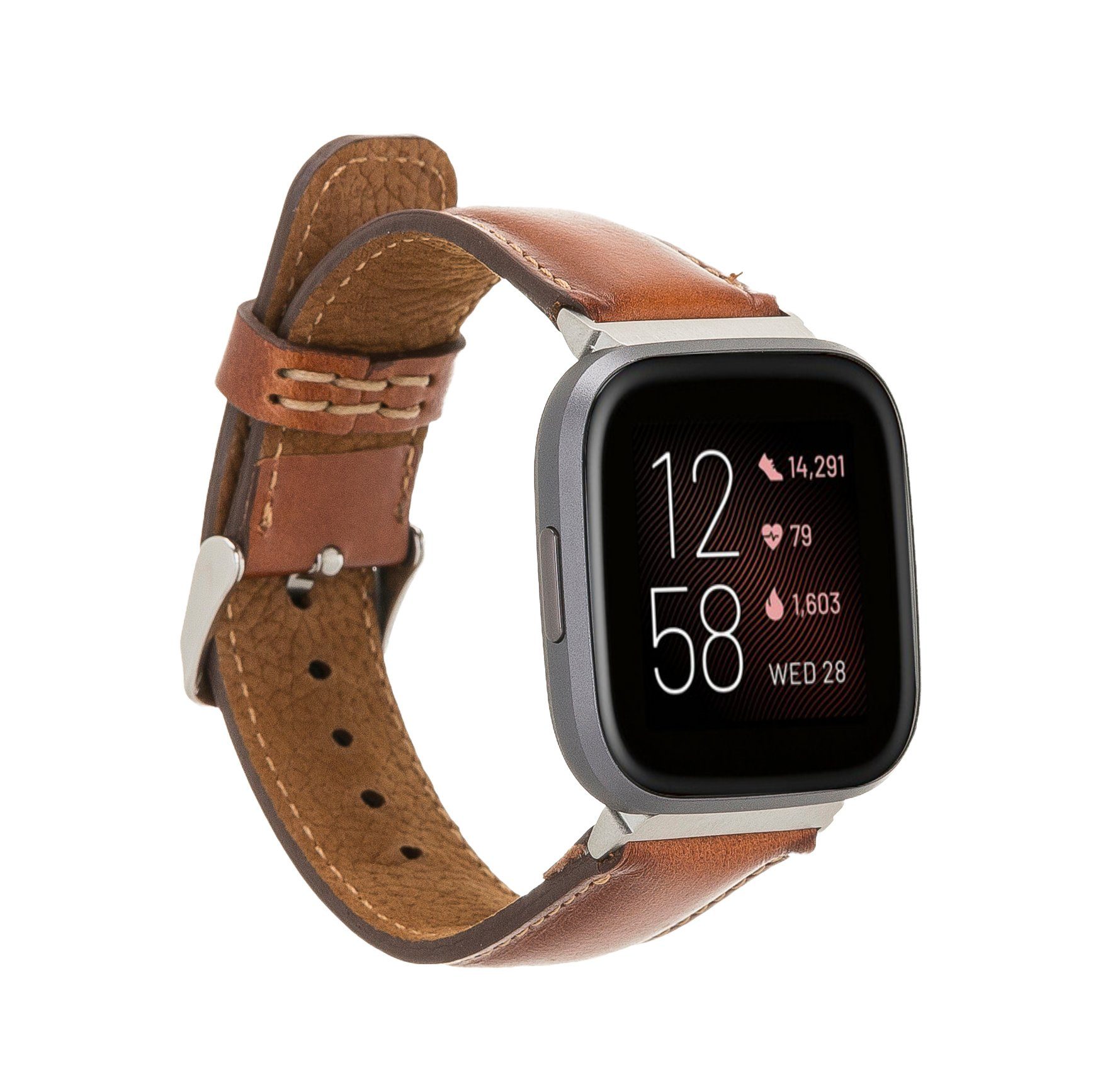 & / Braun Renna Leather / 2 Fitbit Versa Ersatzarmband 4 Sense Leder 3 Echtes Smartwatch-Armband Armband
