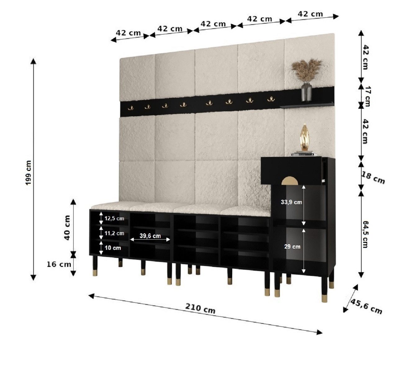ABIKS MÖBEL Kompaktgarderobe PALERMO Set 8 Garderobe mit gepolsterten Paneelen, Industriell Design